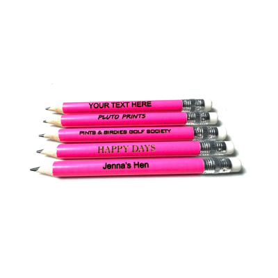 Laser Engraved Mini Neon Pink Eraser Pencil
