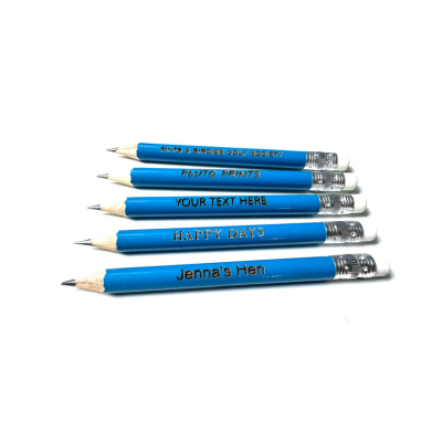Laser Engraved Mini Neon Blue Eraser Pencil